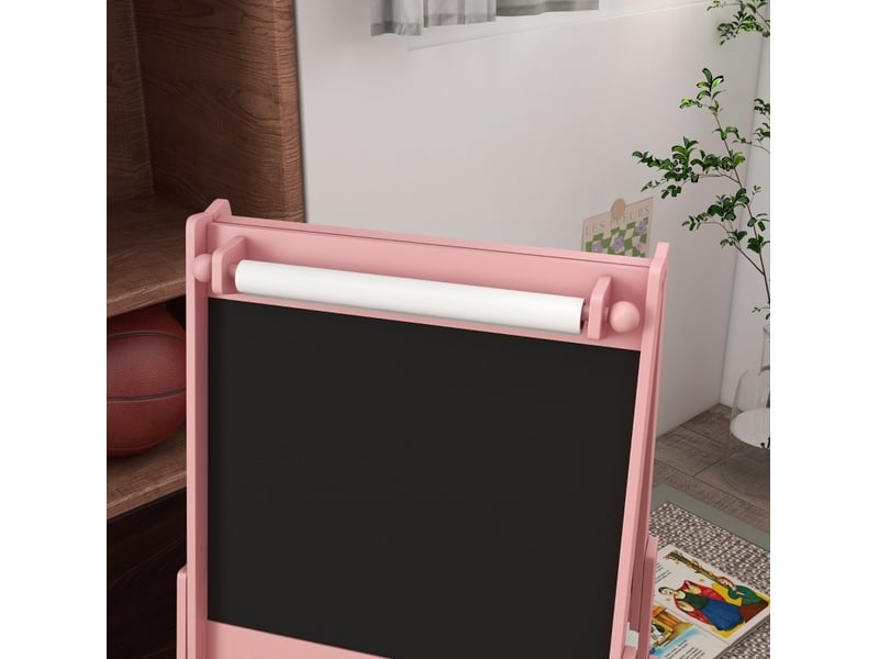  Chevalet enfant 3 en 1 54 x 46,5 x 93 cm rose en bois, tableau blanc, tableau noir et rouleau papier  - Conforama D