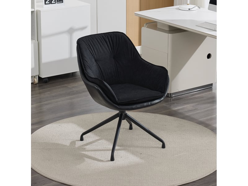  Fauteuil pivotant en simili cuir avec rotation 360° et retour automatique, structure métallique noire  - Conforama E