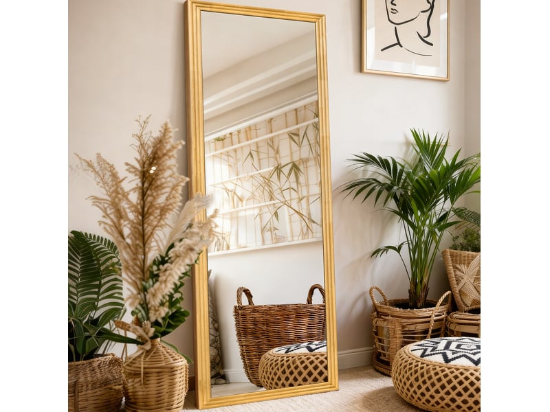  Miroir sur pied pleine longueur 160 x 50 cm, cadre en bois marron, support réglable  - Conforama B