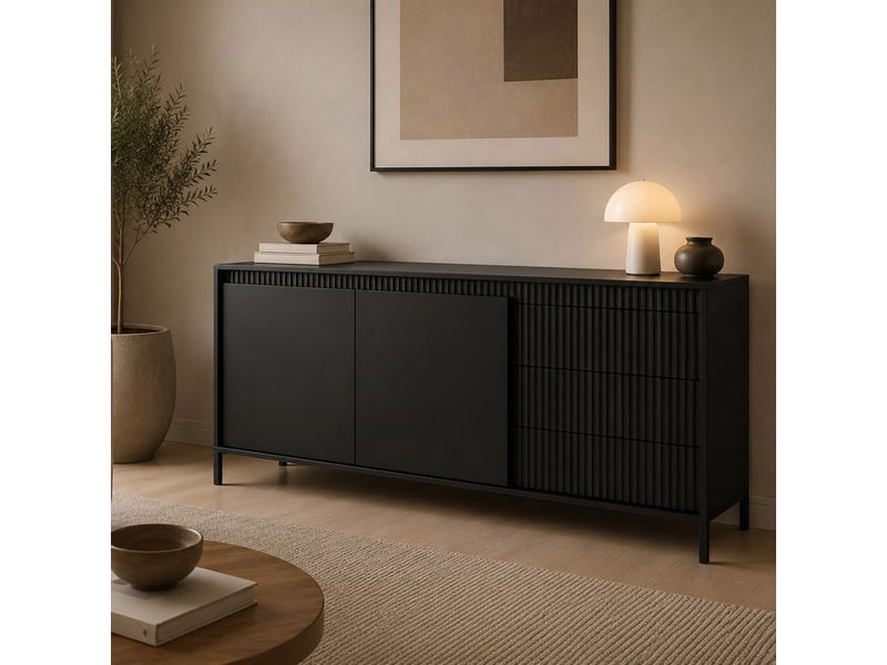  Buffet hatomo, 3 tiroirs, 154x40x81h cm beige Hatomo - Conforama B