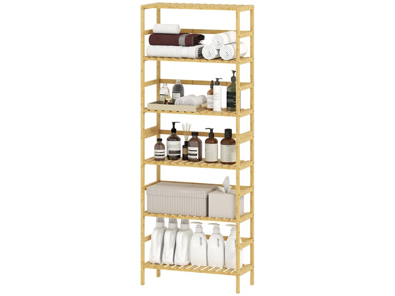  Bibliothèque en bambou à 6 niveaux avec étagères réglables, 60 x 26 x 161 cm, bois naturel  - Conforama B