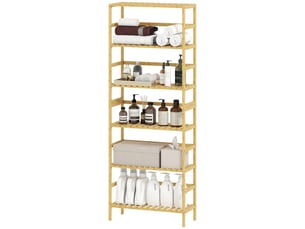 Bibliothèque en bambou à 6 niveaux avec étagères réglables, 60 x 26 x 161 cm, bois naturel