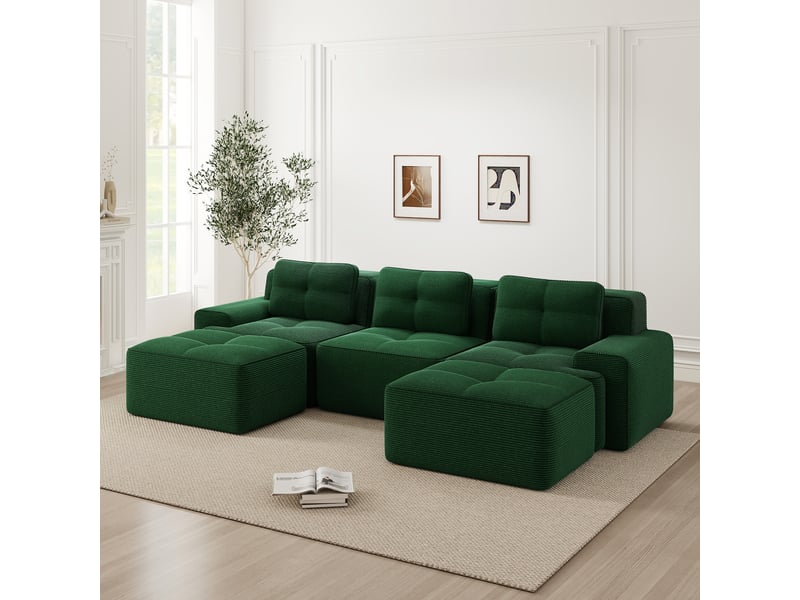 Canapé modulable d'angle en l,293x177x69cm,canapé 3 places sans structure avec 2 pouf,en velours côtel,rembourrage haute densité 32d - vert - Conforama B