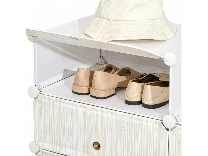  Meuble de rangement modulable avec 6 niches et portes à anneau métallique, anti-basculement, pour chambre, blanc  - Conforama E