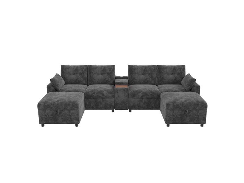  Canapé d'angle panoramique fixe 6 places tissu gris  - Conforama A