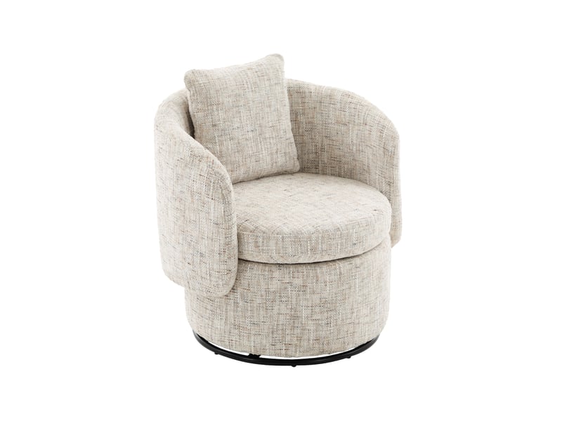  Fauteuil pivotant 360° 72x66,5x76 cm, rangement caché, coussin de dossier, bois et chenille ivoire  - Conforama A
