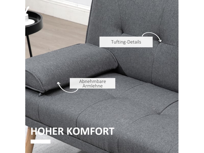  Canapé convertible 3 places avec dossier réglable, table pliante et porte-gobelets en polyester gris foncé  - Conforama E