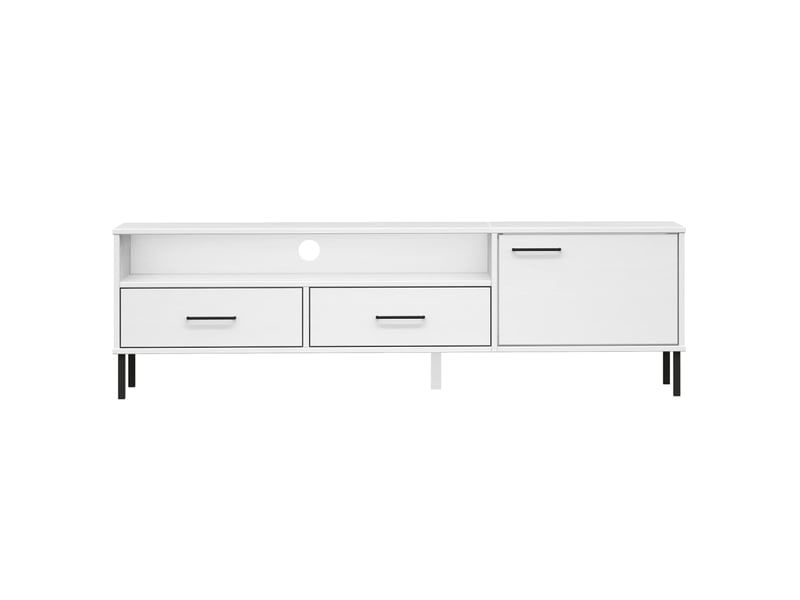  Meuble tv - banc tv - meuble de rangement avec pieds en métal blanc bois de pin massif oslo  - Conforama D