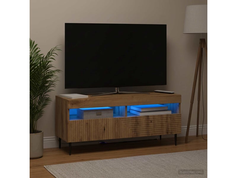  Meuble tv - banc tv - meuble de rangement led chêne artisanal bois d'ingénierie  - Conforama D