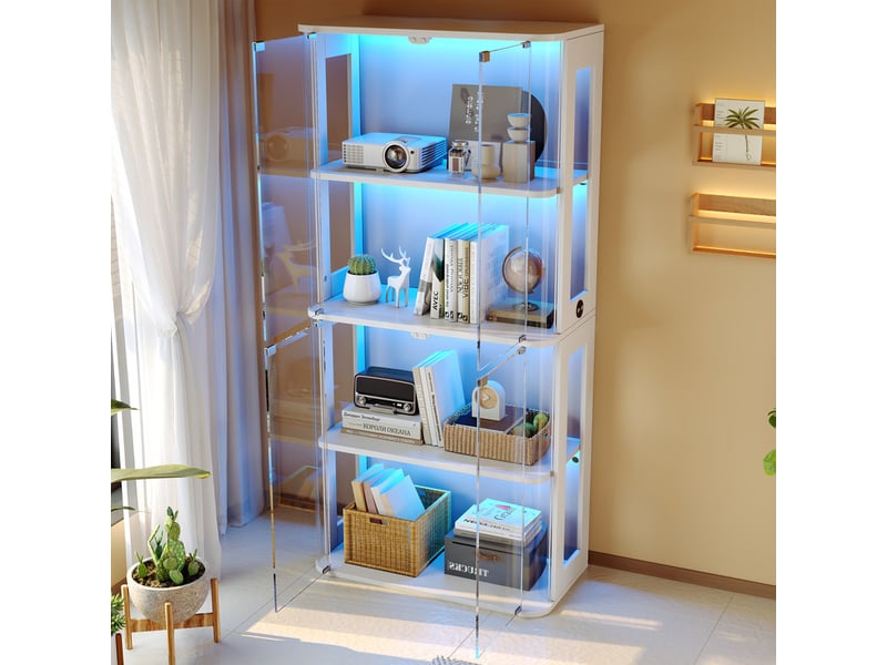  Vitrine led verre trempé 80x40x170cm, tactilecapteur, 3 teintes, 4 niveaux, acrylique, anti-bascule, blanc  - Conforama D