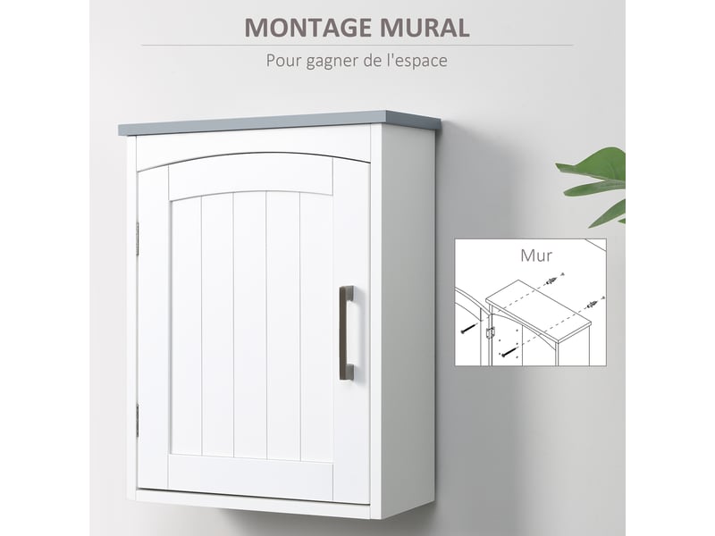  Meuble wc suspendu armoire à pharmacie murale armoire salle de bain rangement avec porte et étagère réglable - mdf - 41 x 18,5 x 52 cm - blanc  - Conforama R