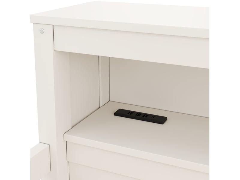  Lit mezzanine enfant 90x200 cm blanc avec bureau, rangements, led et ports usb, pour chambre organisée, sans matelas  - Conforama D