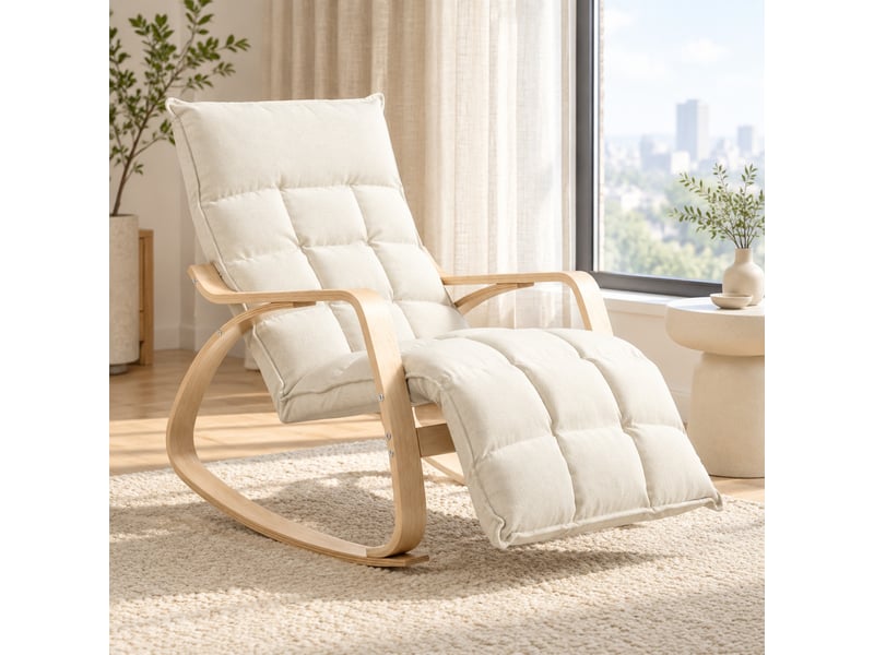  Fauteuil à bascule relax avec repose-pieds réglable 5 positions blanc crème  - Conforama D