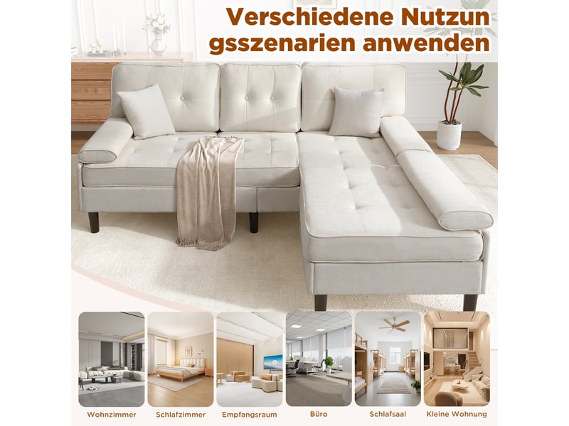 Canapé d'angle, canapé convertible, 3 places, en chenille, repose-pieds, 195 cm, adapté à l'espace de vie, pour appartement - Conforama W
