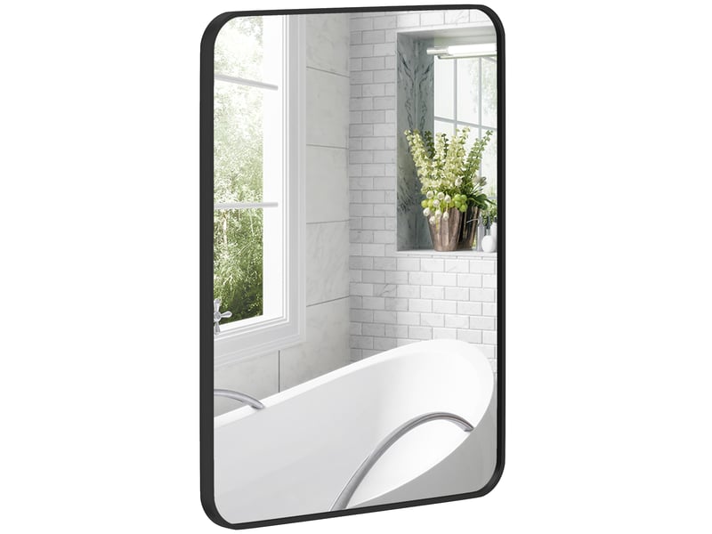  Miroir de salle de bain avec cadre en métal et crochet, 60 x 2,5 x 80 cm, noir  - Conforama A