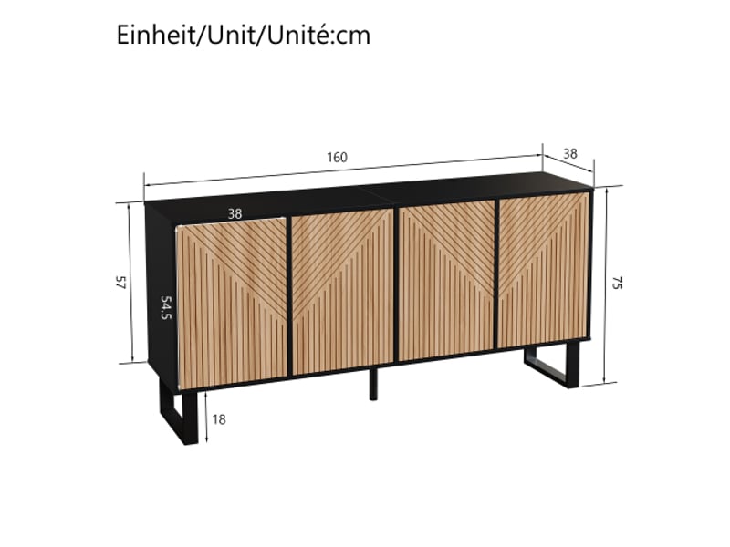 Buffet pour salon au veinage de bois noir, doté d'un spacieux rangement au design contemporain.  - Conforama W
