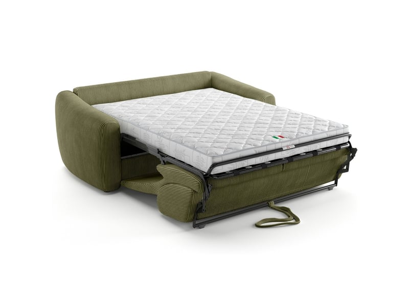  Canapé droit convertible 3 places en velours côtelé vert kaki - ouverture express - suzie Suzie - Conforama E