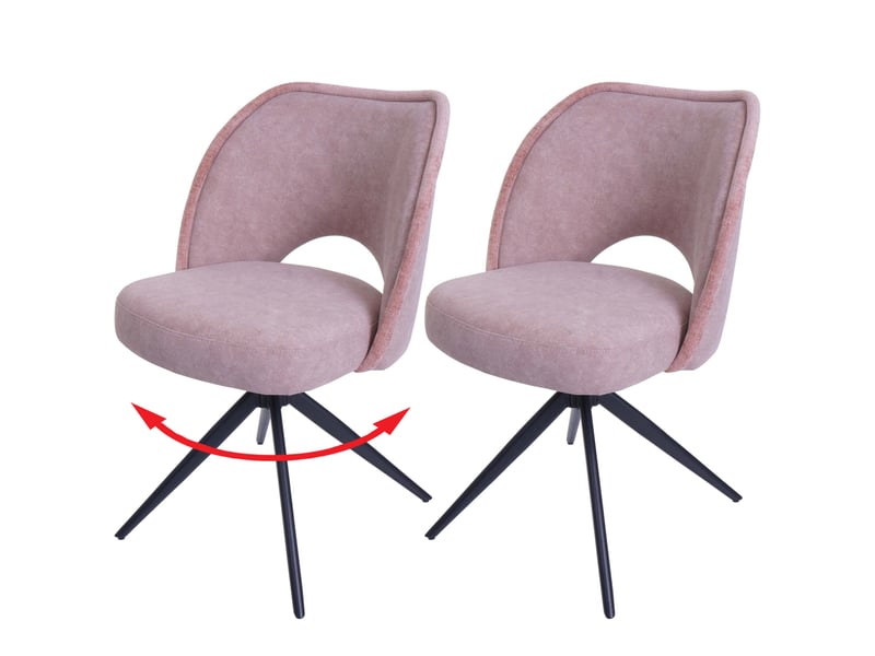  Lot de 2 chaises de salle à manger pivotantes à 180° avec retour automatique assise rembourrée et protections de sol réglables tissu rose et fer 04_0010029  - Conforama B