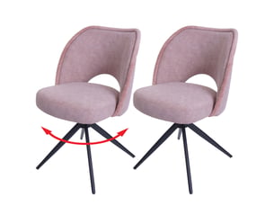 Lot de 2 chaises de salle à manger pivotantes à 180° avec retour automatique assise rembourrée et protections de sol réglables tissu rose et fer 04_0010029
