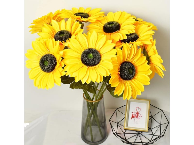  Lot de 6 grands tournesols artificiels à longues tiges, faux tournesols en soie, décoration en vrac pour la maison, les mariages, l'extérieur, les fêtes, les baby showers (jaunes)  - Conforama C