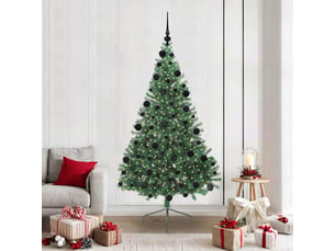 Sapin de noël - arbre de noël artificiel pré-éclairé vert 210 cm pvc