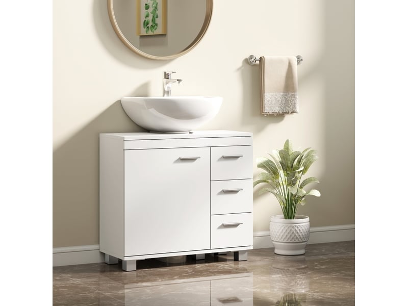  Meuble sous lavabo 70 cm avec rangement blanc evryae  - Conforama B