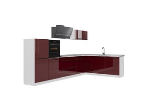 Vicco cuisine en angle, rouge brillantblanc, 347 x cm plan de travail marbre