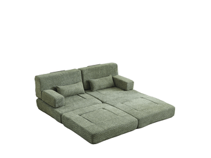 Canapé modulaire convertible 4 places – vert – assise 2-en-1 pliable, tissu chenille, gain de place pratique