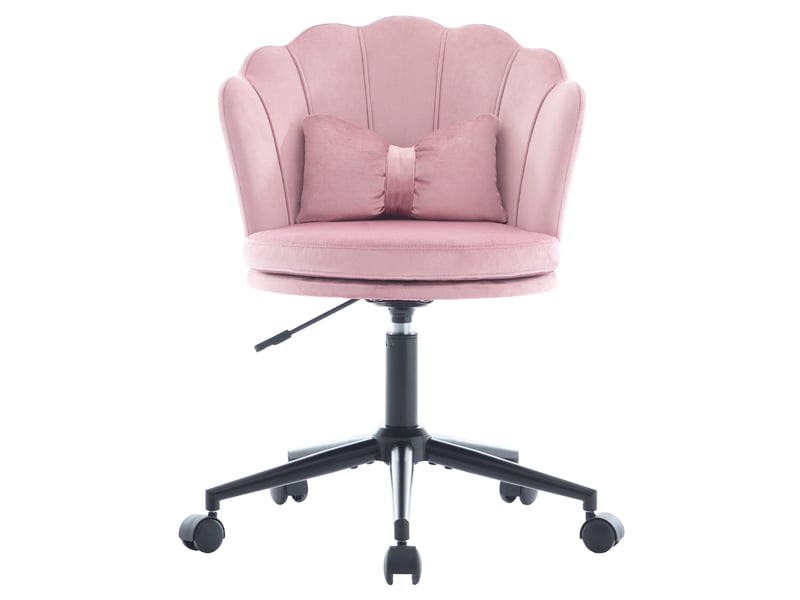  Chaise de bureau pivotante rose en velours, dossier fleur et coussin lombaire, hauteur réglable  - Conforama D