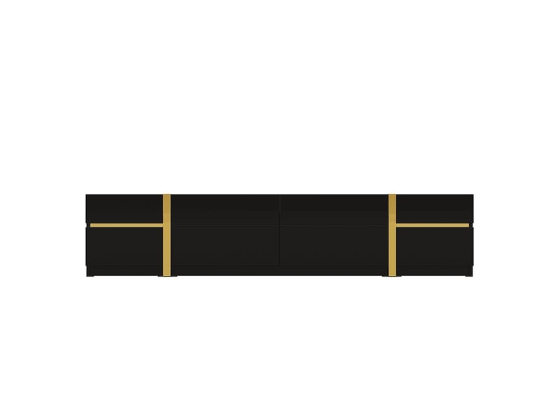  Meuble tv, finition brillante, bordures dorées, avec tiroirs et portes, style moderne, noir  - Conforama A