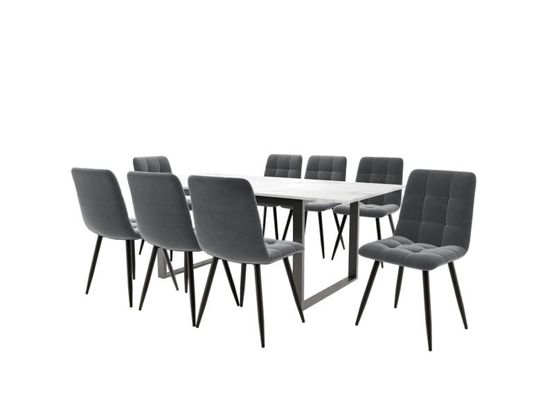 Table extensible 140180x80x75 cm avec 8 chaises – blanc et gris – ensemble salle à manger moderne - Conforama A