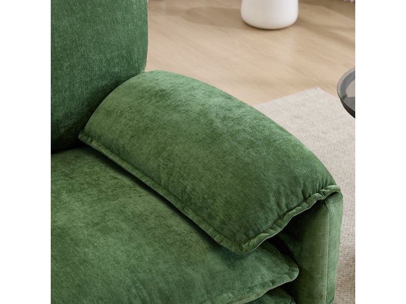 Fauteuil chenille vert foncé rétro avec double poche de rangement, structure bois et ressorts, dimensions 96x92x90 cm - Conforama R