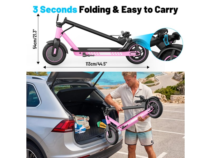 Trottinette électrique hiqis d9, pneus alvéolés 10, application intelligente, rose - Conforama E
