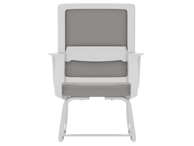  Chaise de bureau fixe en tissu et maille grise blanche, structure métal en arc, pour travail et accueil  - Conforama D