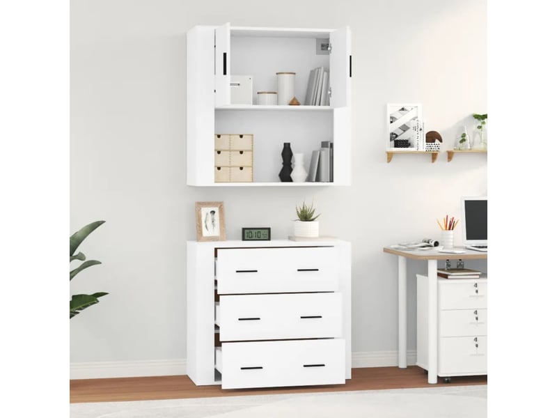  Buffet haut - bahut - meuble de rangement blanc bois d'ingénierie  - Conforama E