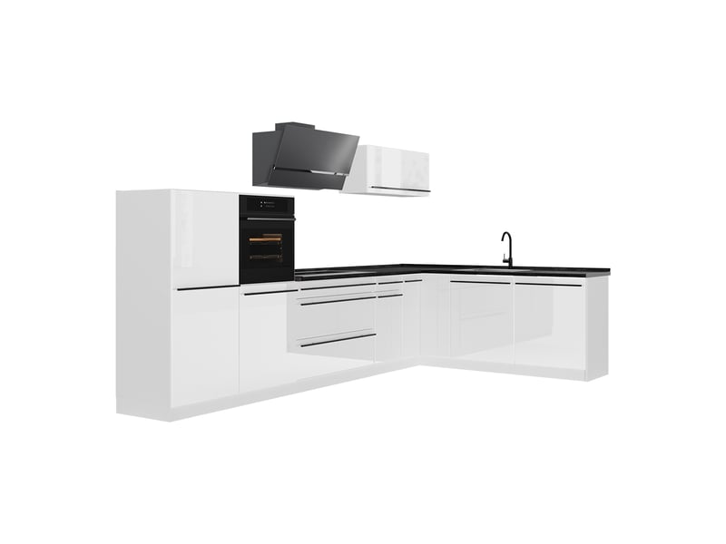 Vicco cuisine en angle, blanc haute brillanceblanc, 347 x cm plan de travail anthracite - Conforama A