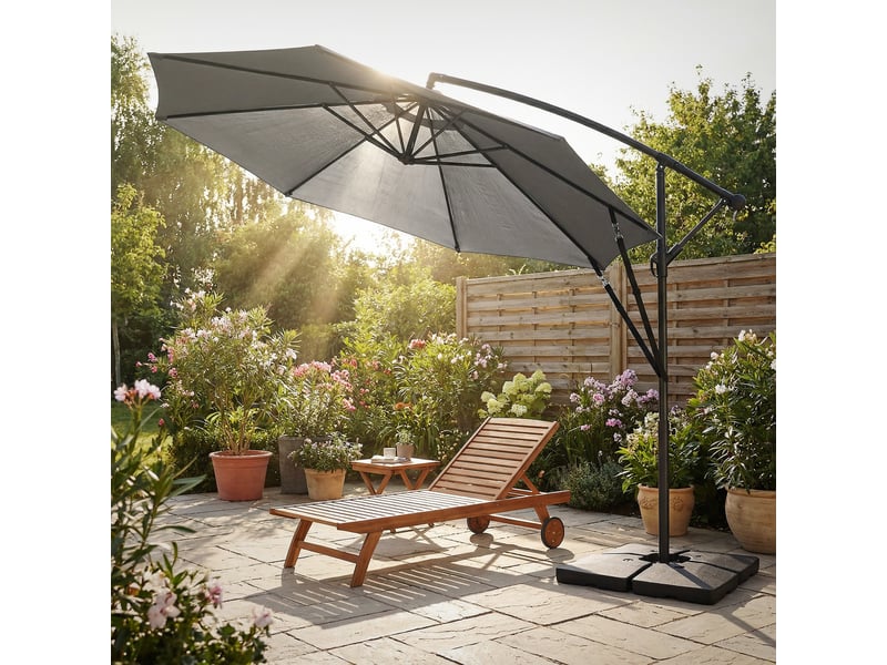 Ml-design parasol déporté ø 300 cm anthracite en aluminium avec manivelle protection uv50+ tissu imperméable modèle inclinable et pivotant 360° meuble pour jardin terrasse housse et support inclus - Conforama B