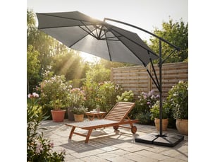 Ml-design parasol déporté ø 300 cm anthracite en aluminium avec manivelle protection uv50+ tissu imperméable modèle inclinable et pivotant 360° meuble pour jardin terrasse housse et support inclus