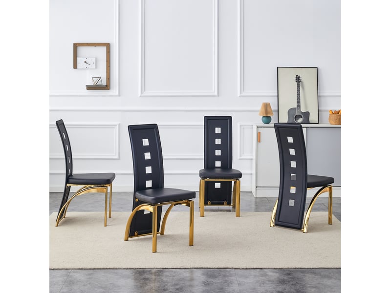  4 chaises de salle à manger 43x49x102,5 cm motif ajouré métal et polyuréthane noir et doré  - Conforama C