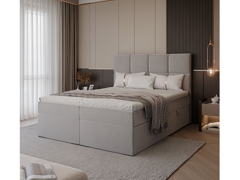 Lit coffre magnus - 180x200 cm - avec matelas et surmatelas - velours doux - gris MAGNUS - Conforama B