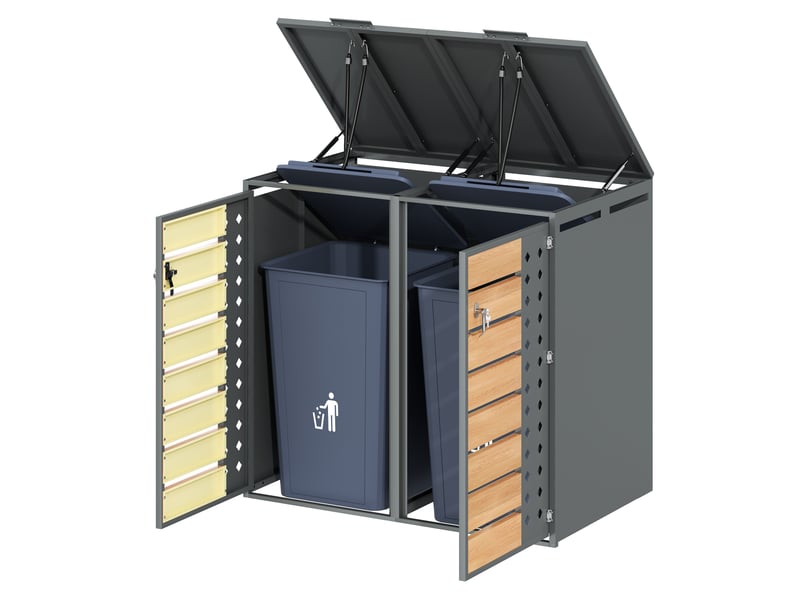  Cache-poubelle extérieur pour deux bacs, verrouillable, largeur 132 cm  - Conforama A