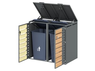Cache-poubelle extérieur pour deux bacs, verrouillable, largeur 132 cm
