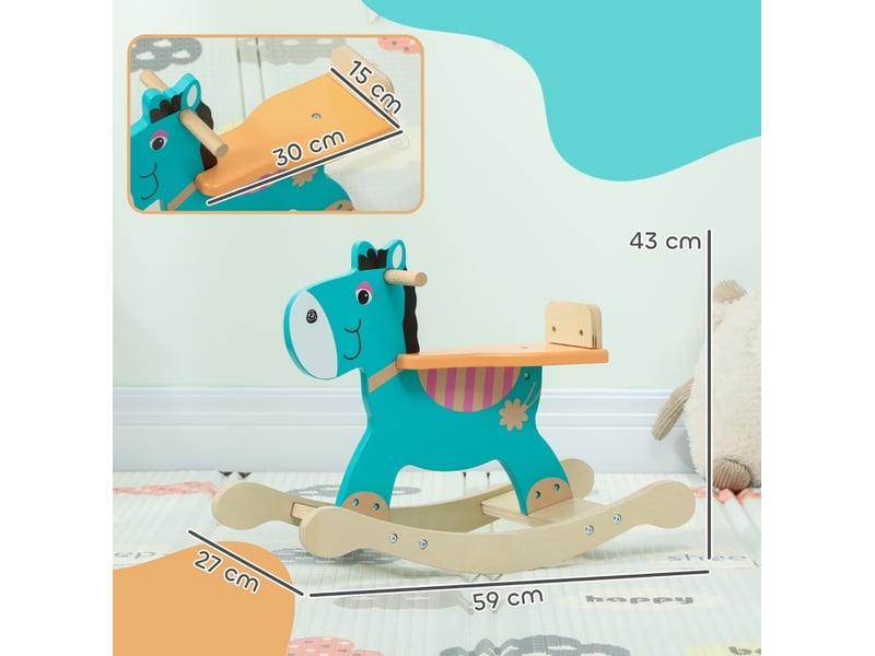 Jouet à bascule âne enfant en bois 59 x 27 x 43 cm – vert – base large anti-basculement et poignées  - Conforama C