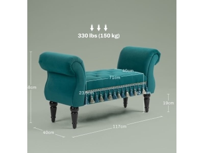 Bout de lit rembourré avec accoudoirs roulés et assise capitonnée, style vintage, en velours vert 117 × 40 × 58 cm - Conforama D