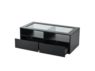 Table basse avec 2 tiroirs et 2 niches ouvertes avec led et alimentation usb pour salon en verre et panneaux noir 100 × 50 × 35 cm - uvrion