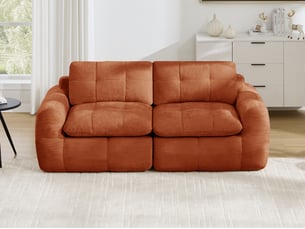 Canapé droit modulable 2 places en chenille orange, 194 cm