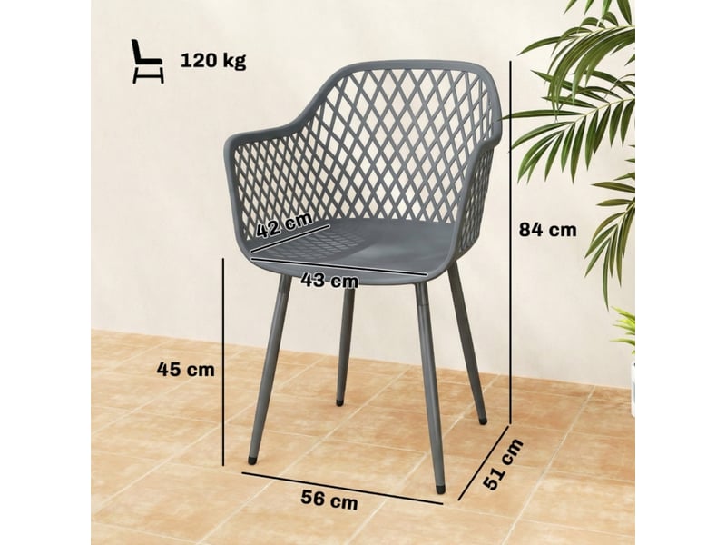  Lot de 4 chaises de jardin gris foncé en plastique avec pieds en métal, résistantes aux uv, avec accoudoirs  - Conforama C