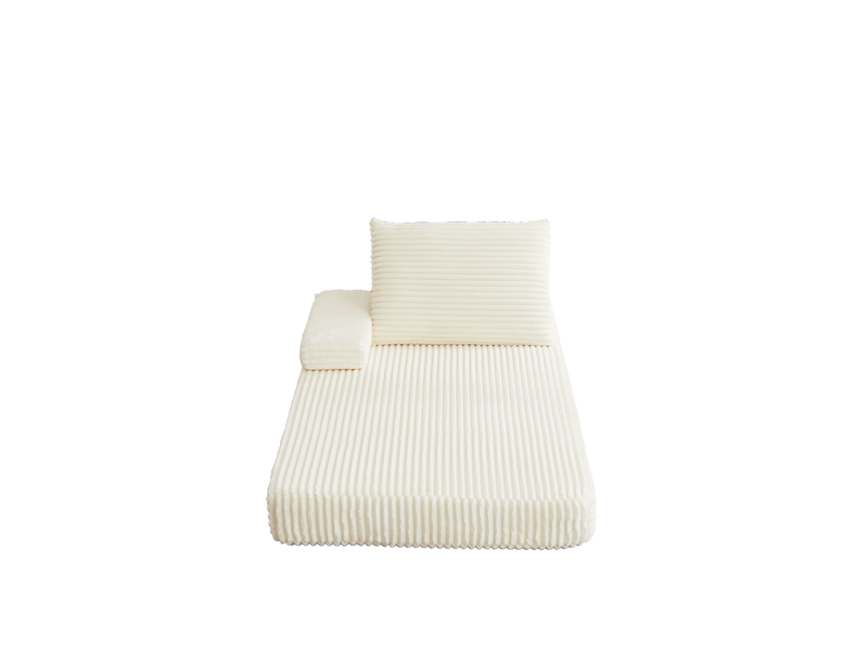  Canapé modulable 211 cm en velours côtelé beige avec dossier triangulaire  - Conforama A
