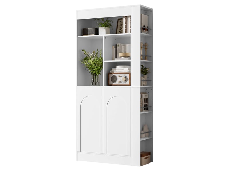 Meuble de rangement avec 2 portes et étagères réglables pour salon en panneaux de particules 85×35×180 cm blanc - Conforama A