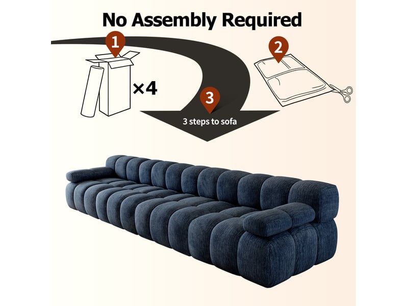  Canapé 4 places 400 x 100 cm – bleu – mousse haute élasticité, tissu chenille, livré compressé sans montage  - Conforama D